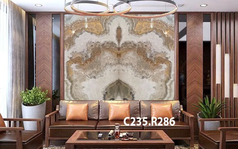 Tranh đá tự nhiên được ốp sau ghế sofa